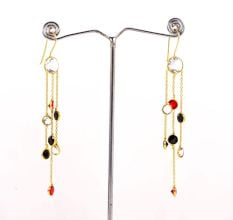 Brass 22k Gold Plated Chain Dangle Earrings with Colorful CZ Stones